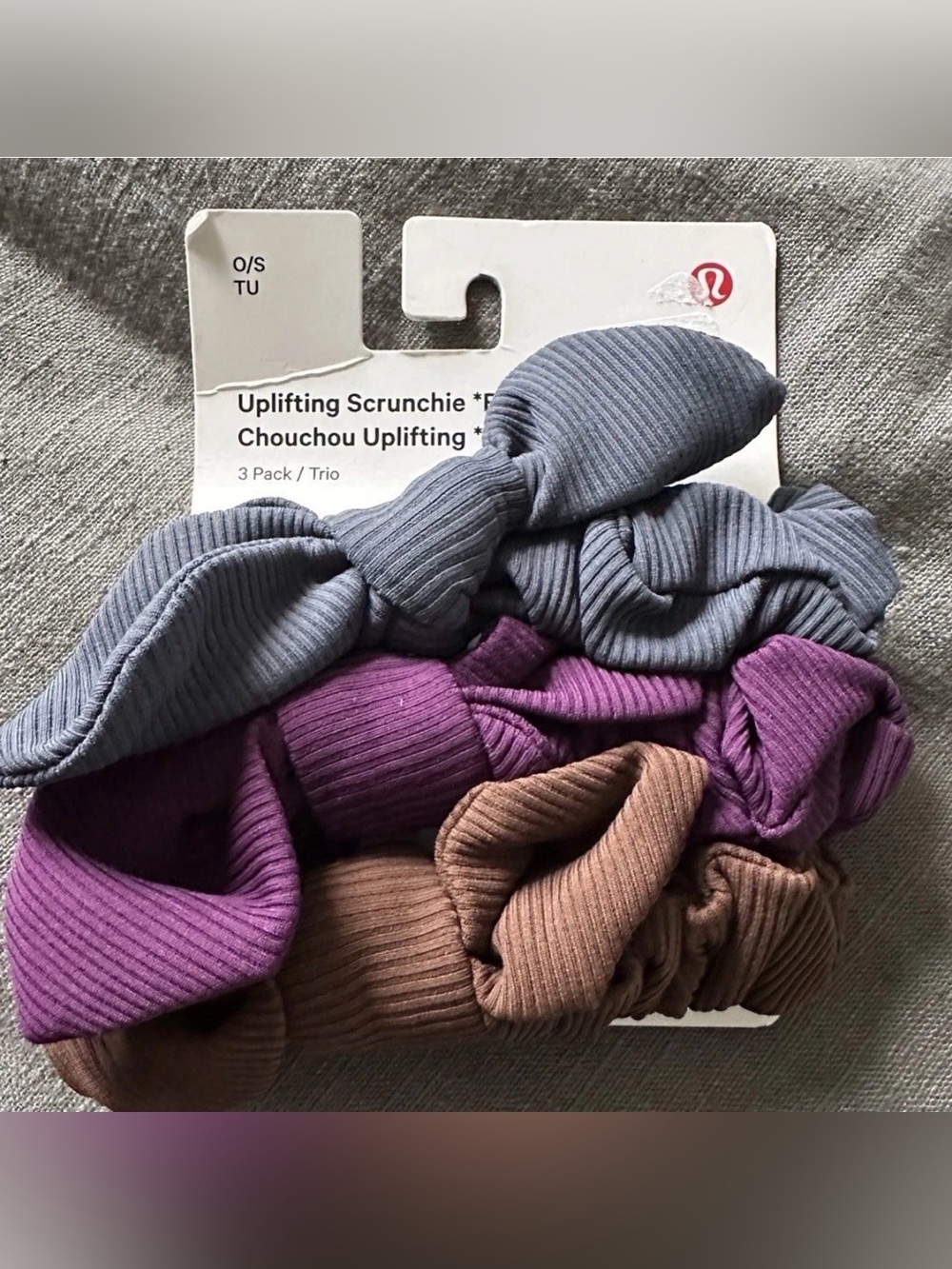 Lululemon Hair Scrunchies with Knot Bow • 3 Pack• Blue•Violet
Purple•Brown. NWT
